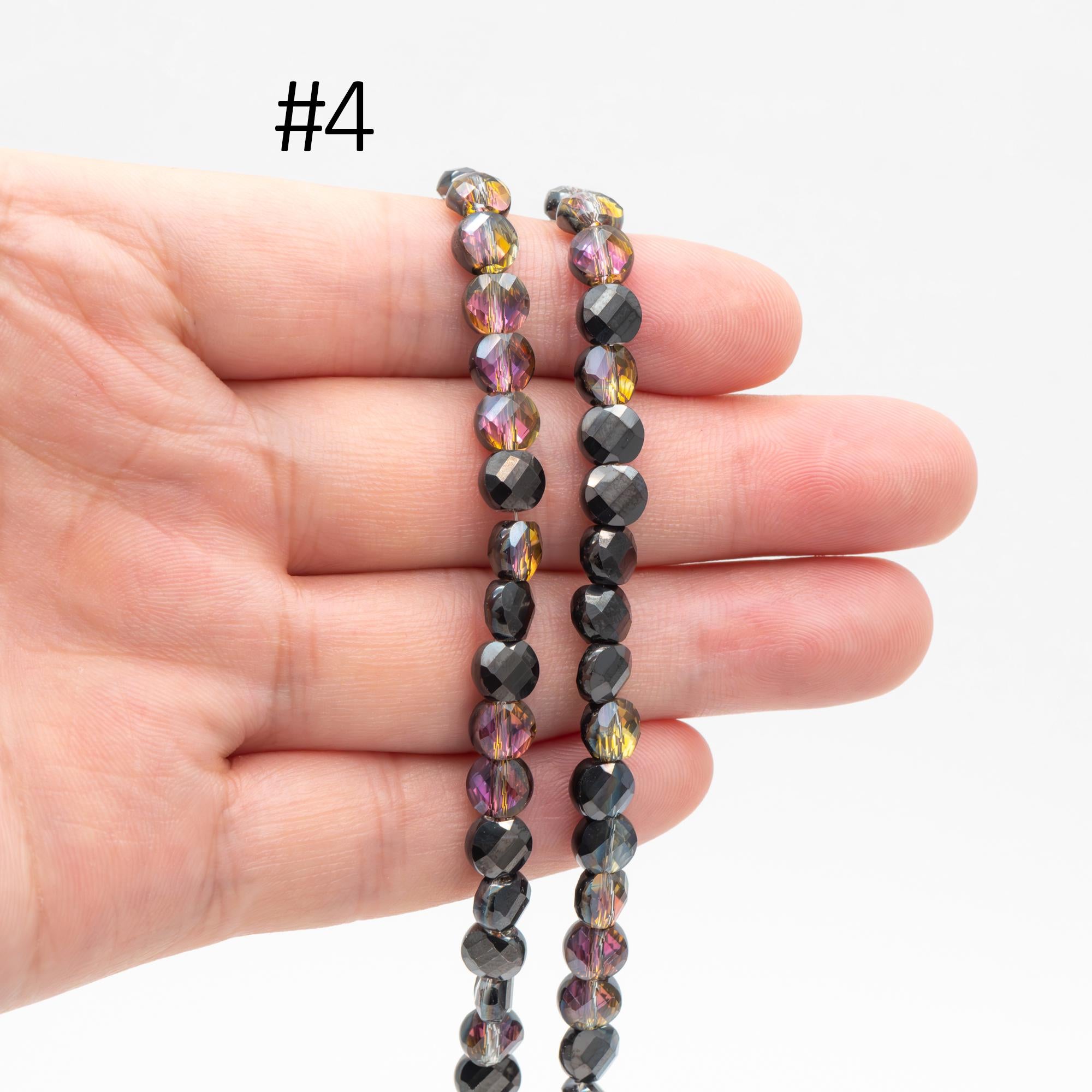 95pcs Faceted Coin Glass Beads, Crystal Round Button Beads 6mm, (TS-98)